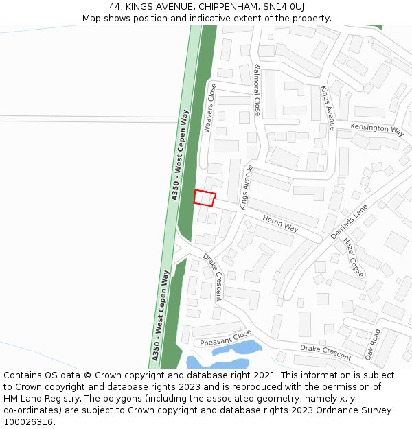 44, KINGS AVENUE, CHIPPENHAM, SN14 0UJ: Location map and indicative extent of plot