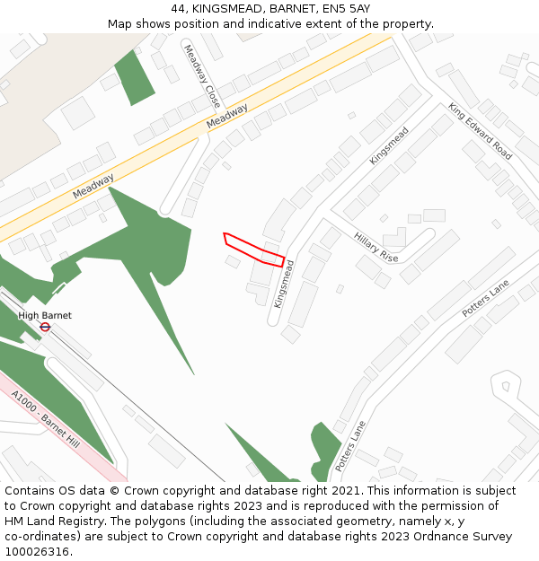 44, KINGSMEAD, BARNET, EN5 5AY: Location map and indicative extent of plot