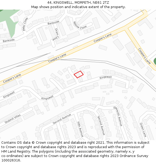44, KINGSWELL, MORPETH, NE61 2TZ: Location map and indicative extent of plot