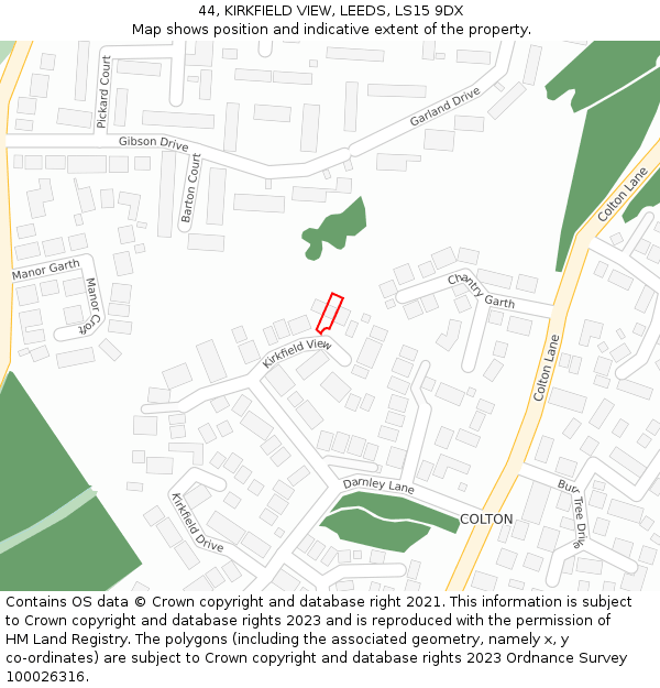 44, KIRKFIELD VIEW, LEEDS, LS15 9DX: Location map and indicative extent of plot
