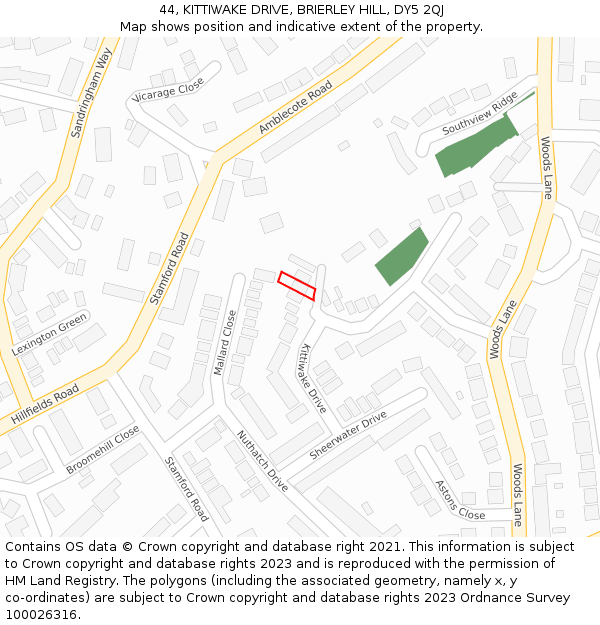 44, KITTIWAKE DRIVE, BRIERLEY HILL, DY5 2QJ: Location map and indicative extent of plot