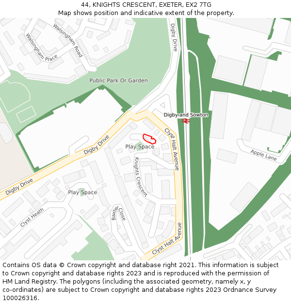 44, KNIGHTS CRESCENT, EXETER, EX2 7TG: Location map and indicative extent of plot