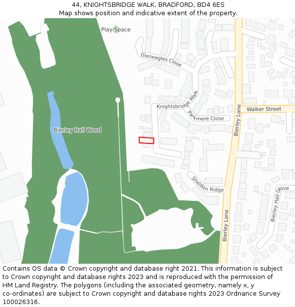 44, KNIGHTSBRIDGE WALK, BRADFORD, BD4 6ES: Location map and indicative extent of plot