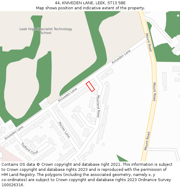 44, KNIVEDEN LANE, LEEK, ST13 5BE: Location map and indicative extent of plot