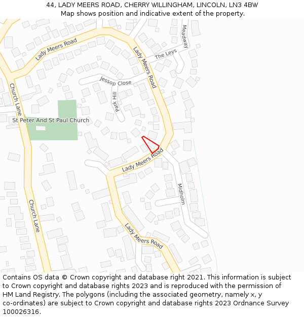 44, LADY MEERS ROAD, CHERRY WILLINGHAM, LINCOLN, LN3 4BW: Location map and indicative extent of plot