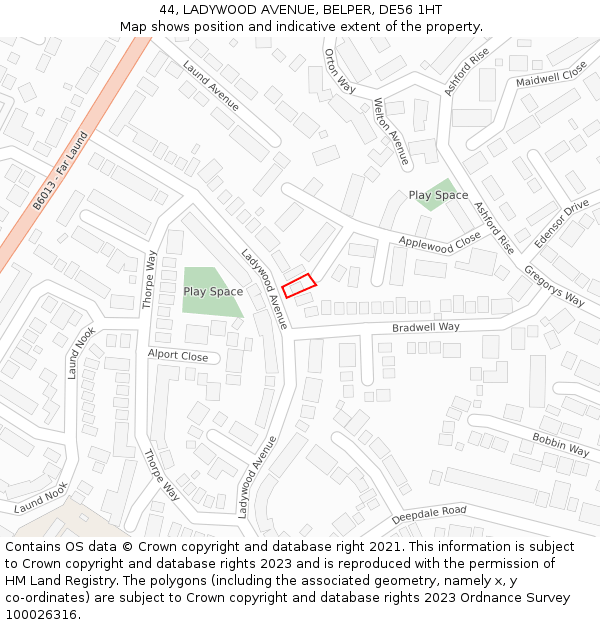 44, LADYWOOD AVENUE, BELPER, DE56 1HT: Location map and indicative extent of plot