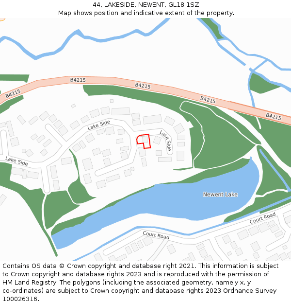 44, LAKESIDE, NEWENT, GL18 1SZ: Location map and indicative extent of plot