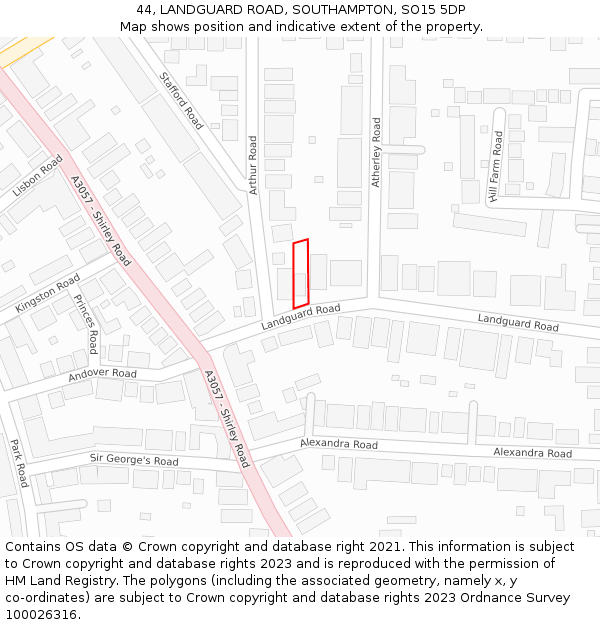 44, LANDGUARD ROAD, SOUTHAMPTON, SO15 5DP: Location map and indicative extent of plot