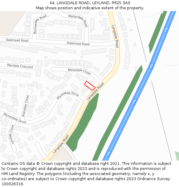 44, LANGDALE ROAD, LEYLAND, PR25 3AS: Location map and indicative extent of plot