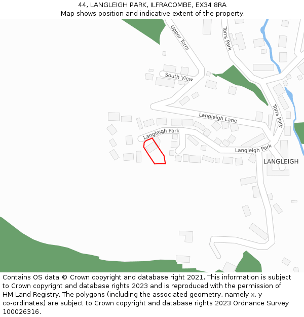 44, LANGLEIGH PARK, ILFRACOMBE, EX34 8RA: Location map and indicative extent of plot