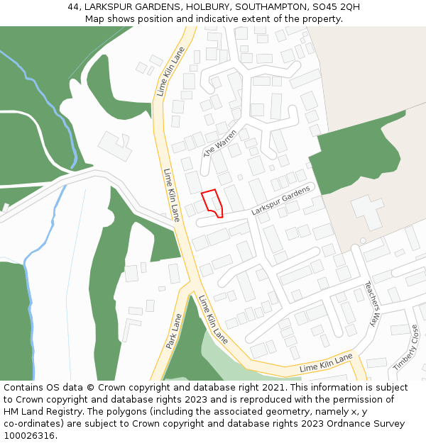 44, LARKSPUR GARDENS, HOLBURY, SOUTHAMPTON, SO45 2QH: Location map and indicative extent of plot