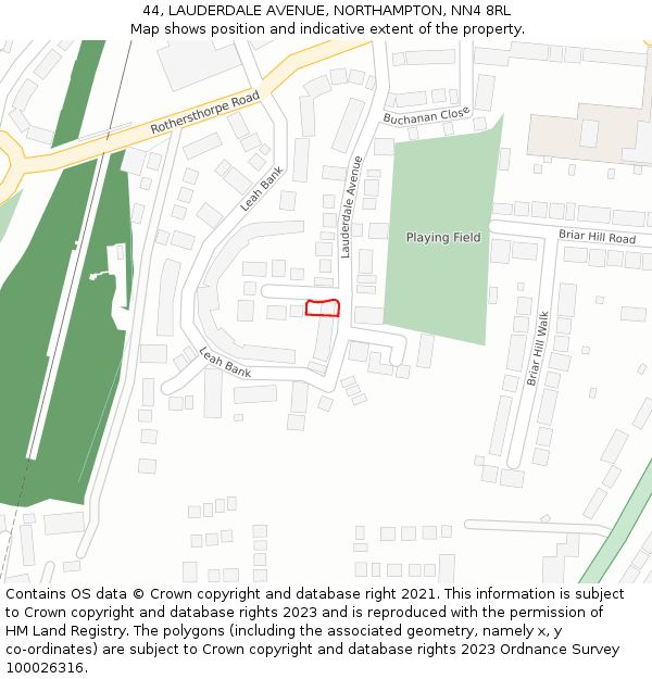 44, LAUDERDALE AVENUE, NORTHAMPTON, NN4 8RL: Location map and indicative extent of plot