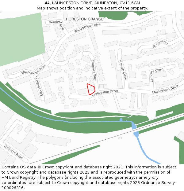 44, LAUNCESTON DRIVE, NUNEATON, CV11 6GN: Location map and indicative extent of plot