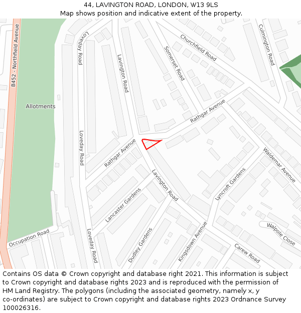 44, LAVINGTON ROAD, LONDON, W13 9LS: Location map and indicative extent of plot