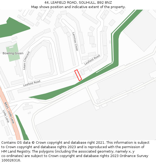 44, LEAFIELD ROAD, SOLIHULL, B92 8NZ: Location map and indicative extent of plot