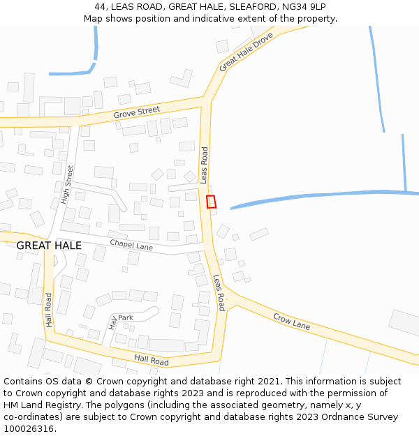 44, LEAS ROAD, GREAT HALE, SLEAFORD, NG34 9LP: Location map and indicative extent of plot