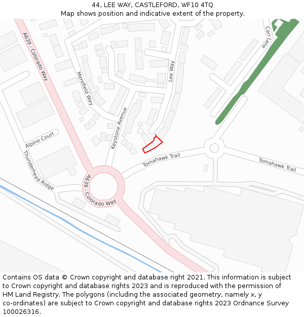 44, LEE WAY, CASTLEFORD, WF10 4TQ: Location map and indicative extent of plot