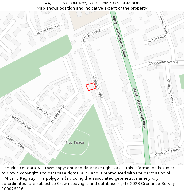 44, LIDDINGTON WAY, NORTHAMPTON, NN2 8DR: Location map and indicative extent of plot