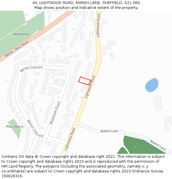 44, LIGHTWOOD ROAD, MARSH LANE, SHEFFIELD, S21 5RG: Location map and indicative extent of plot