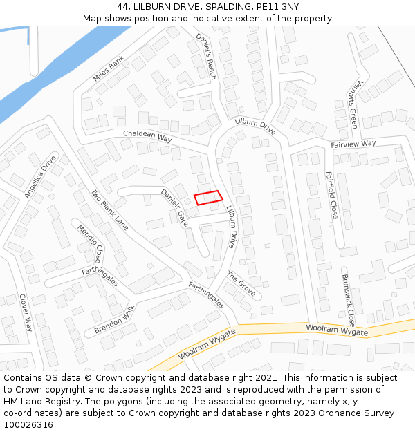 44, LILBURN DRIVE, SPALDING, PE11 3NY: Location map and indicative extent of plot