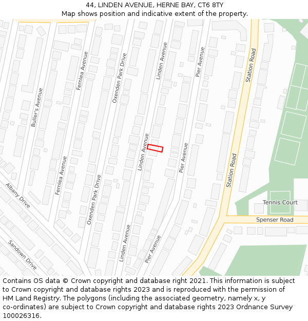 44, LINDEN AVENUE, HERNE BAY, CT6 8TY: Location map and indicative extent of plot