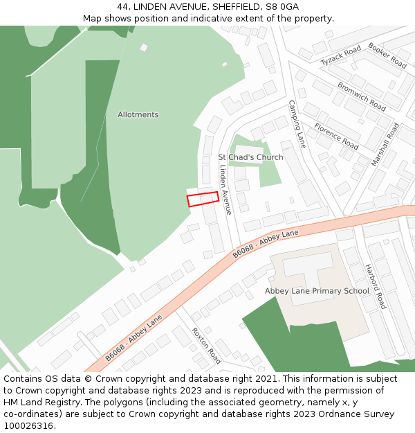 44, LINDEN AVENUE, SHEFFIELD, S8 0GA: Location map and indicative extent of plot