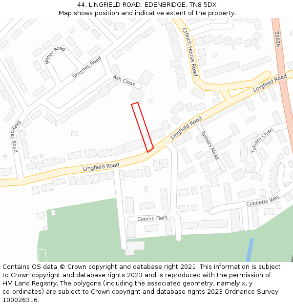 44, LINGFIELD ROAD, EDENBRIDGE, TN8 5DX: Location map and indicative extent of plot