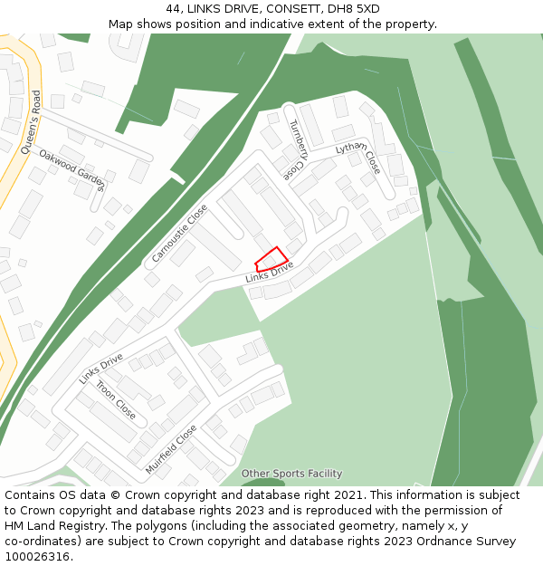 44, LINKS DRIVE, CONSETT, DH8 5XD: Location map and indicative extent of plot