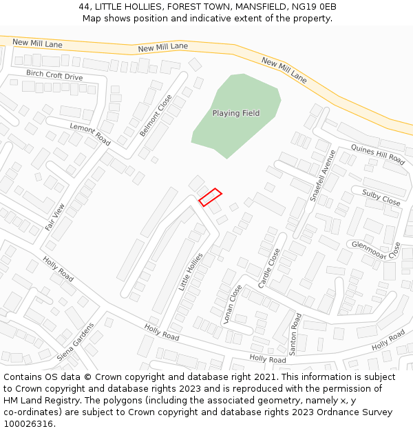 44, LITTLE HOLLIES, FOREST TOWN, MANSFIELD, NG19 0EB: Location map and indicative extent of plot