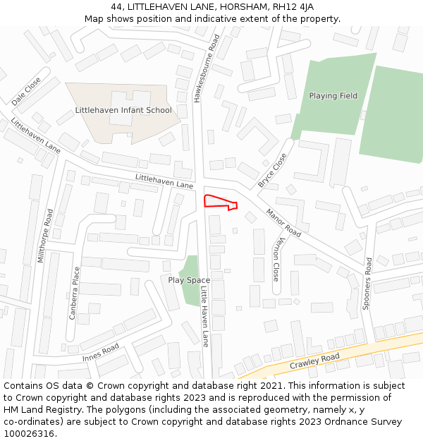 44, LITTLEHAVEN LANE, HORSHAM, RH12 4JA: Location map and indicative extent of plot