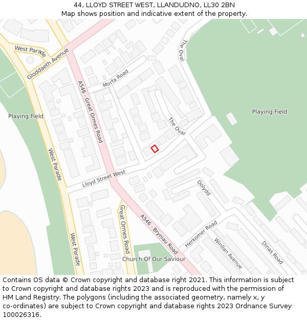 44, LLOYD STREET WEST, LLANDUDNO, LL30 2BN: Location map and indicative extent of plot