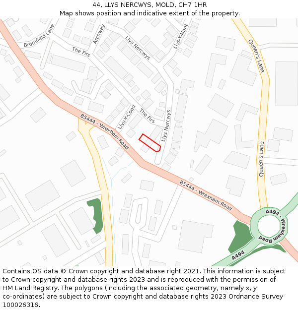 44, LLYS NERCWYS, MOLD, CH7 1HR: Location map and indicative extent of plot