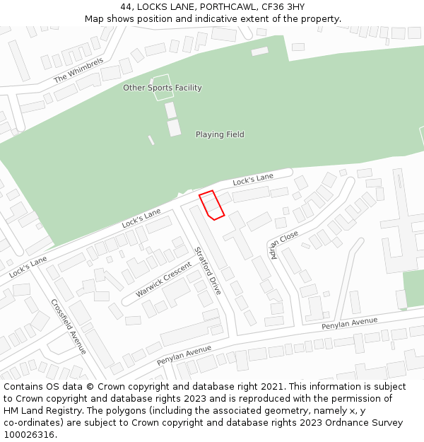 44, LOCKS LANE, PORTHCAWL, CF36 3HY: Location map and indicative extent of plot