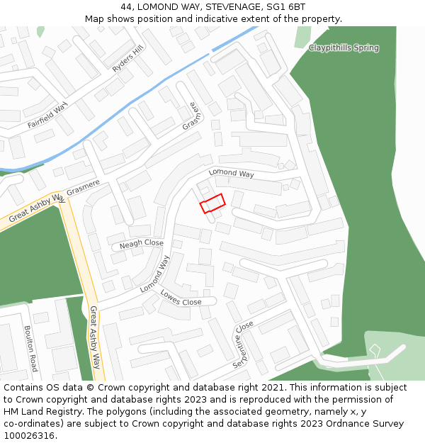 44, LOMOND WAY, STEVENAGE, SG1 6BT: Location map and indicative extent of plot