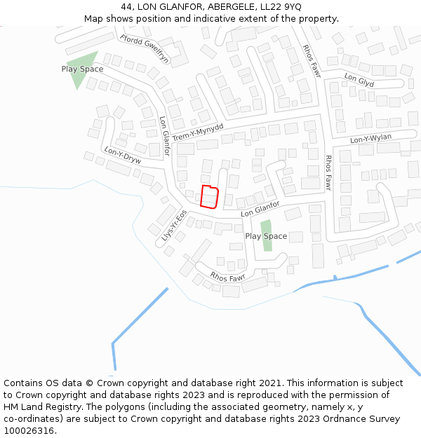 44, LON GLANFOR, ABERGELE, LL22 9YQ: Location map and indicative extent of plot