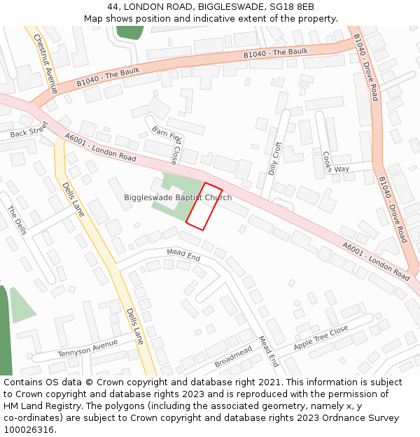 44, LONDON ROAD, BIGGLESWADE, SG18 8EB: Location map and indicative extent of plot
