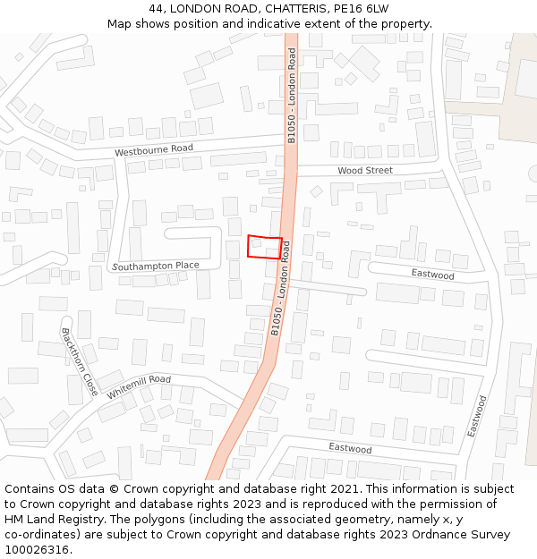 44, LONDON ROAD, CHATTERIS, PE16 6LW: Location map and indicative extent of plot