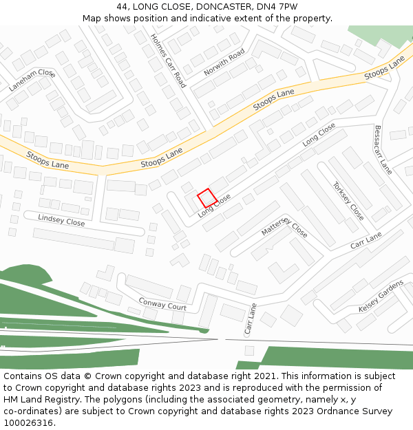 44, LONG CLOSE, DONCASTER, DN4 7PW: Location map and indicative extent of plot