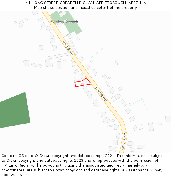 44, LONG STREET, GREAT ELLINGHAM, ATTLEBOROUGH, NR17 1LN: Location map and indicative extent of plot