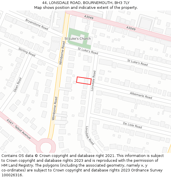 44, LONSDALE ROAD, BOURNEMOUTH, BH3 7LY: Location map and indicative extent of plot