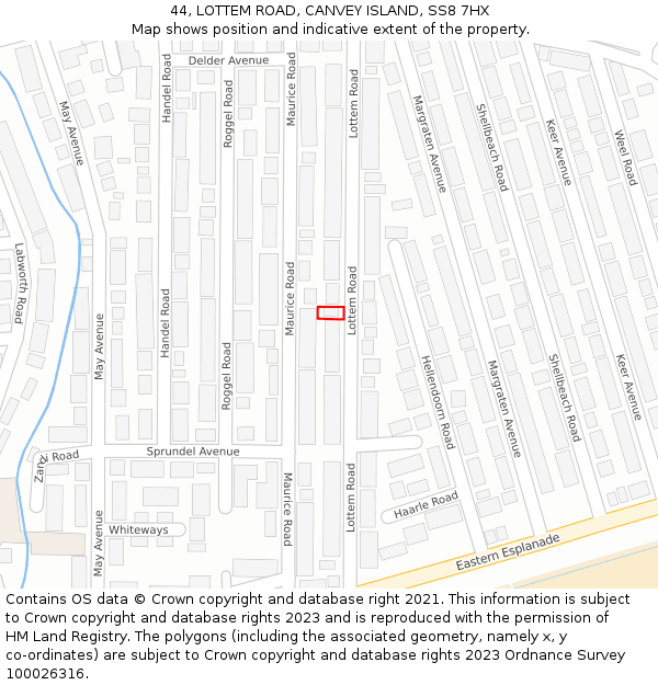 44, LOTTEM ROAD, CANVEY ISLAND, SS8 7HX: Location map and indicative extent of plot