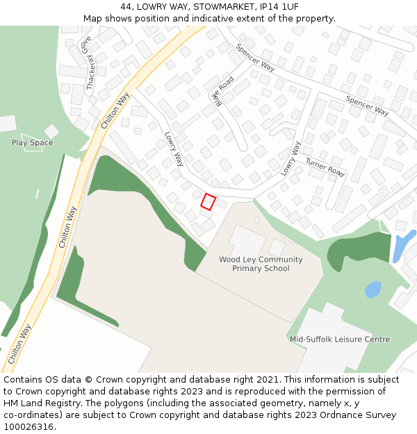 44, LOWRY WAY, STOWMARKET, IP14 1UF: Location map and indicative extent of plot