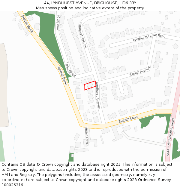 44, LYNDHURST AVENUE, BRIGHOUSE, HD6 3RY: Location map and indicative extent of plot