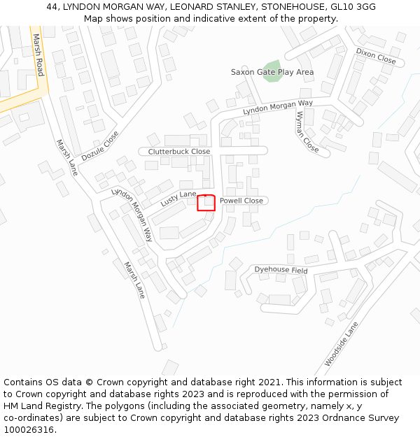 44, LYNDON MORGAN WAY, LEONARD STANLEY, STONEHOUSE, GL10 3GG: Location map and indicative extent of plot