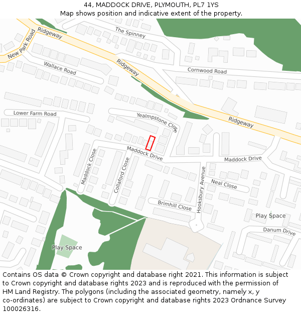 44, MADDOCK DRIVE, PLYMOUTH, PL7 1YS: Location map and indicative extent of plot