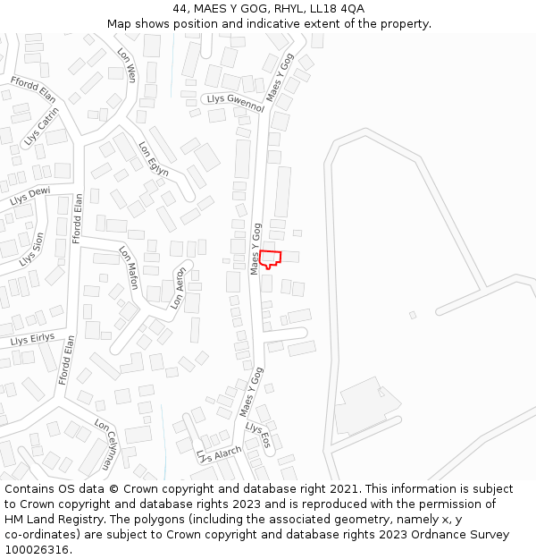 44, MAES Y GOG, RHYL, LL18 4QA: Location map and indicative extent of plot