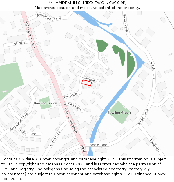 44, MAIDENHILLS, MIDDLEWICH, CW10 9PJ: Location map and indicative extent of plot