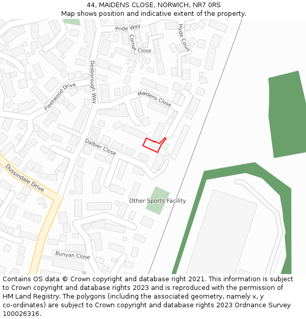 44, MAIDENS CLOSE, NORWICH, NR7 0RS: Location map and indicative extent of plot