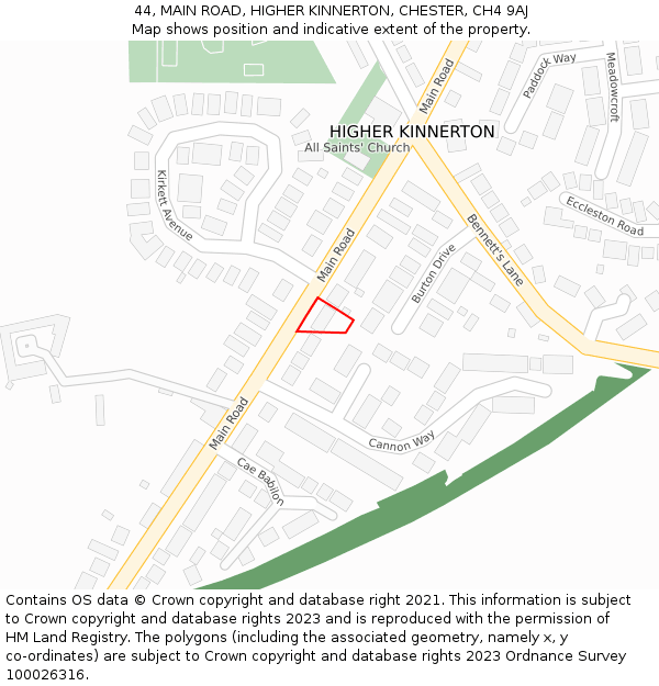 44, MAIN ROAD, HIGHER KINNERTON, CHESTER, CH4 9AJ: Location map and indicative extent of plot