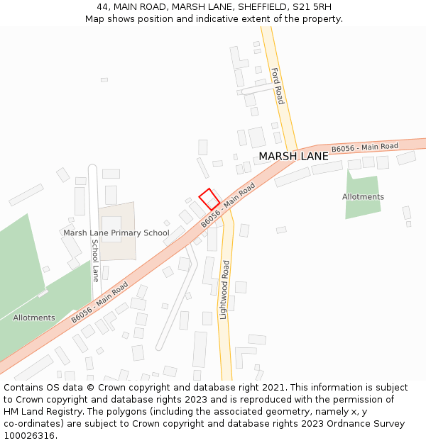 44, MAIN ROAD, MARSH LANE, SHEFFIELD, S21 5RH: Location map and indicative extent of plot